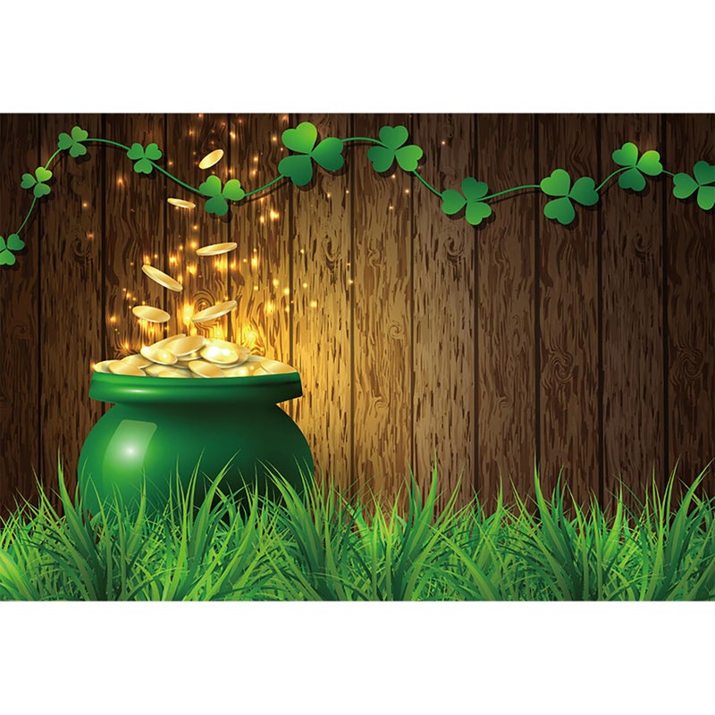 Baocicco 5x3ft Vinyl St.Patrick's Day Backdrop Pot of Gold Photography Background Lucky Irish Shamrock Wooden Texture Wall Grass Field Children Baby Adults Portraits Photo Studio - Image 1